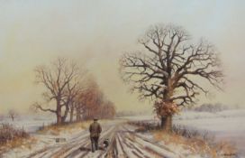 Kevin Walsh (British 1950-): A Walk in Snow Covered Farmland,
