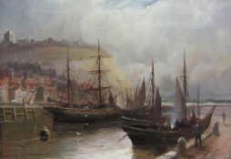 Walter Linsley Meegan (British c1860-1944): 'Scarborough Harbour' - looking towards the Spa & the