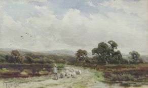 Richard William Halfnight (British 1855-1925): Sheep on a Country Lane,