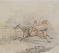 Circle of Henry Alken (19th century): Hunting scenes, pair pencil and watercolour sketches,