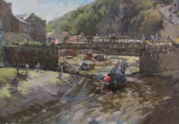 Gillian Roberts (British Contemporary): 'Staithes - Looking Upstream',