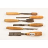 Six chisels and gouges with boxwood hand