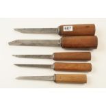 Five mortice chisels by SORBY , MARPLES