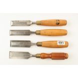 Four MARPLES bevel edge chisels with box