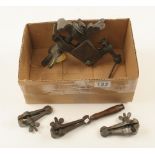 An early iron bench vice and three hand