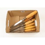Six mortice chisels by MARPLES with boxw
