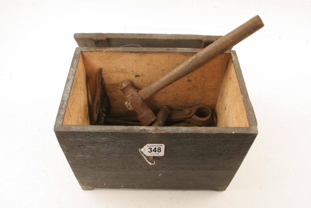 A pine box of tools