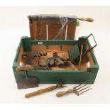 A box of garden tools etc