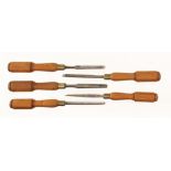 Five small chisels by WARD 1/8" to 3/8"