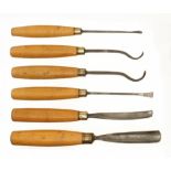 Six carving tools by ADDIS 1/8" to 7/8"