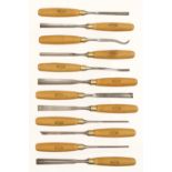 A set of 12 little used carving tools by