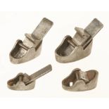 An important set of four 18c violinmakers miniature iron planes, a pair of 2" flat and round soled