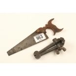 A hand vice by STUBS (replaced screw) and a small saw by W BROOKES & SON G