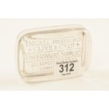 A glass paper weight engraved Ingall Parson & Clive & Co Undertaker Supplies, Birmingham and London