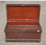 A patternmakers pine chest with carved lid to the three sliding trays 32"x17"x16" with some tools G