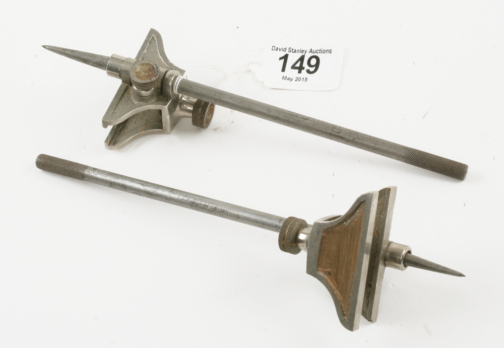 A pair of steel trammel heads with 81/2" steel points by L S STARRETT G+