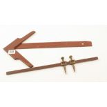 A pair of 4" brass trammels with steel points and a mahogany mitre square G