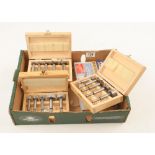 Four sets of Forstner bits and a set of hollow mortice chisels G+