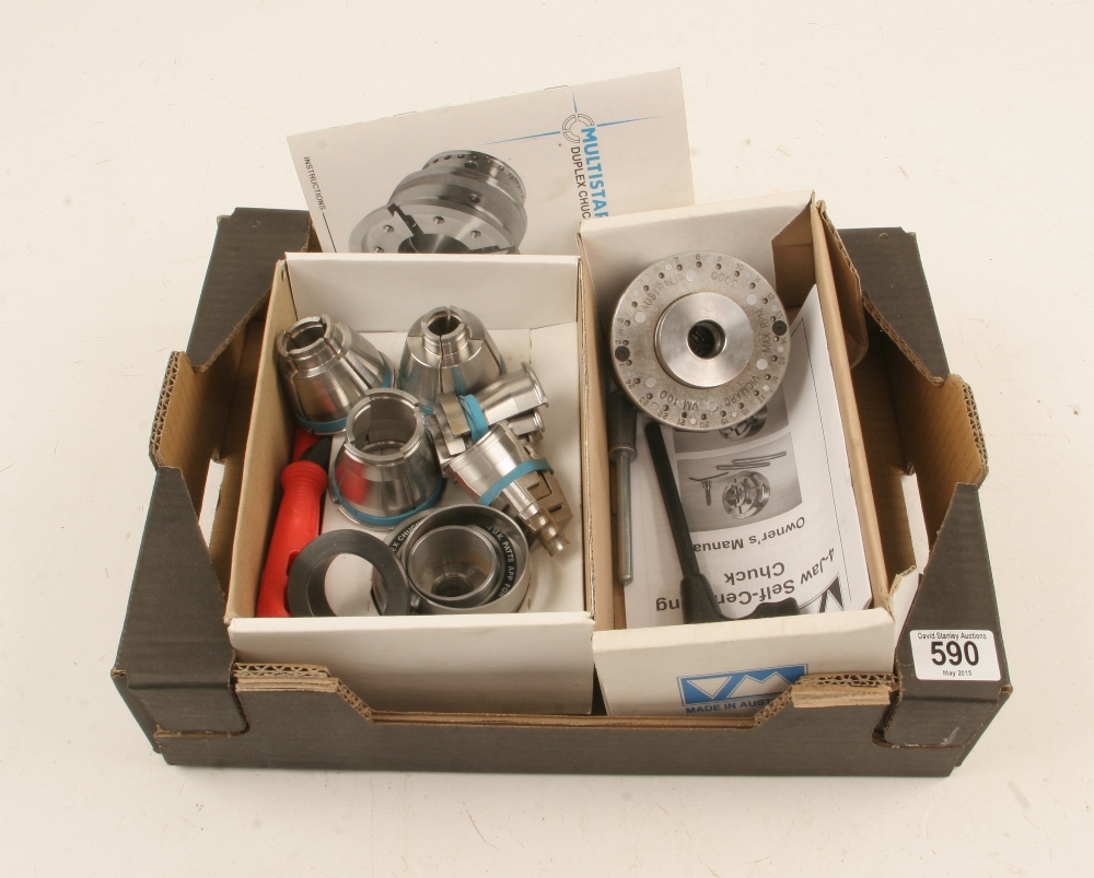 A MULTISTAR Duplex chuck and a VICMARK four jaw chuck both in orig ...