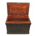 A cabinet makers lockable pine chest  37 1/2" x 23" x 24"h. with two mahogany lidded banks of 12
