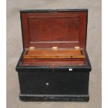 A cabinetmakers tool chest 38" x 24" x 24" with eight mahogany sliding trays with ebony knobs above