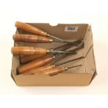 Seven carving tools with matching beech handles G+