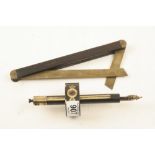 An unusual ebony and brass combination mortice and cutting gauge and a brass and ebony bevel with a