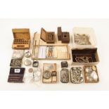 A quantity of watchmakers items inc. faces, hands, hairsprings, glasses etc.