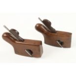 An unusual pair of rosewood flat and compassed tailed rebate planes 4" x 1 1/4" G++