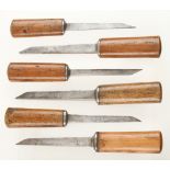 A set of 6 mortice chisels by IBBOTSON 3/8" to 5/8" with beech handles G+