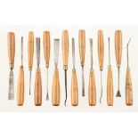 14 small carving tools by MARPLES with beech handles G++