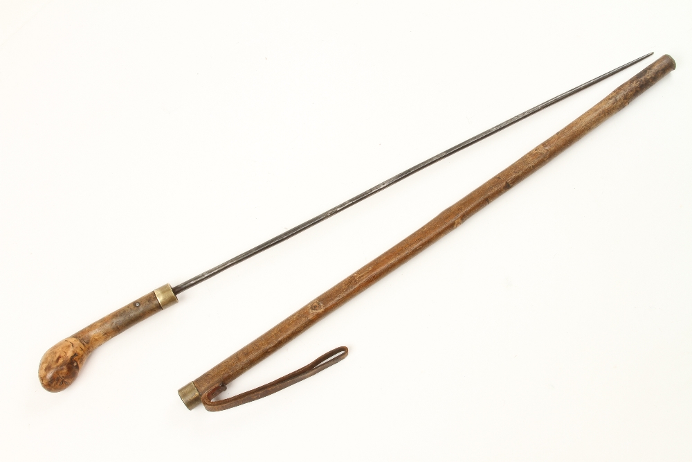 An early Customs & Excise probing spit/walking cane with hazelwood handle and sheath G