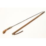 An early Customs & Excise probing spit/walking cane with hazelwood handle and sheath G