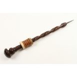 An 18/19c hardwood archimedian drill with iron ferrule,