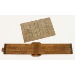A 15" FARMAR'S Patent boxwood and brass Reducing slide rule for Gauging and Stocktaking with Proofs,