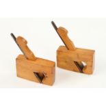 A fine pair of boxwood flat and compass rebate planes 4" x 1" F