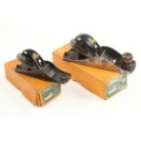 Two probably unused English STANLEY Nos 102 and 110 block planes in orig boxes (one split) F