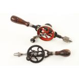 Two hand drills with tools in rosewood handles G+