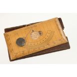 An unusual 5 1/4" boxwood Sandhurst Protractor by STANLEY London with brass weight in orig leather