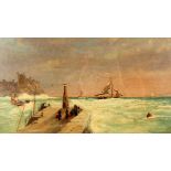 W. WEBB (?)
Off the Brittany Coast, France
Oil on canvas
Unsigned
26 x 45cm Condition Report: The