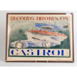 A stylish original poster design 'Records broken on Castrol.' Depicting three world records circa