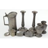A collection of pewter. Condition Report: All items have various dents