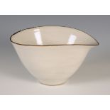 Dame Lucie Rie D.B.E., a bowl with manganese rim and overall white glaze, potter's seal.  Maximum