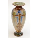 A Royal Doulton Florence Barlow ovoid vase decorated with a band of four perched birds, with wing