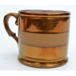 A rare cylindrical copper lustre small mug, named L. Price, dated 1826.