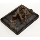 A bronze cast as a frog thrusting a knife in his heart, height 6.