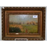 An oil on board landscape in a gilt frame signed S. Rochar, 16x15cm.