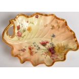 A Worcester blush ivory, late Victorian leaf shaped dish, width 22.5cm.