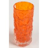 A Whitefriars bark moulded cylindrical tangerine vase, height 19cm.