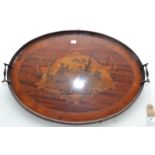 An Edwardian oval mahogany galleried tray,